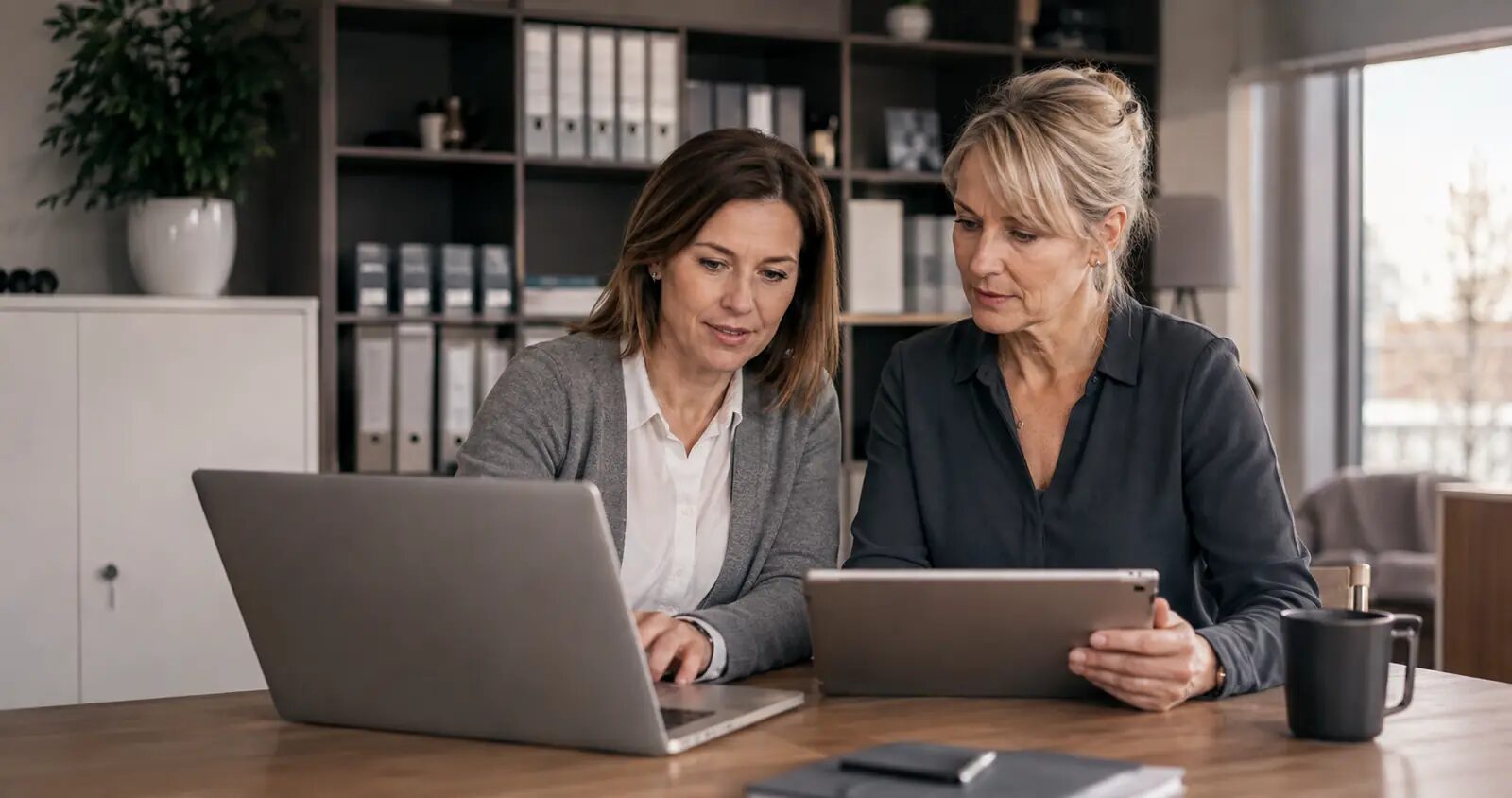 Leitungskräfte eines privaten Pflegeunternehmens koordinieren Qualitätsmanagement und Nachweise digital